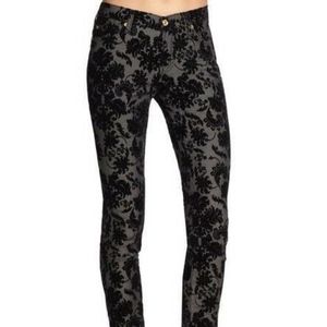 7 For All Mankind Black Velvet Floral Skinny Jeans